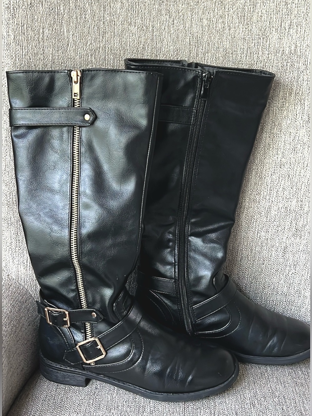 Forever Black Faux Leather Knee-High Boots